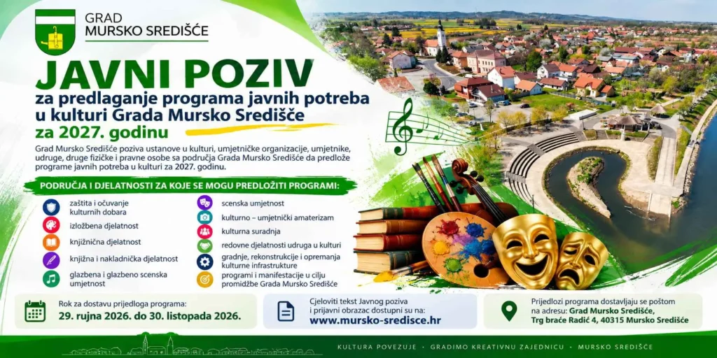Javni poziv za predlaganje programa javnih potreba u kulturi Grada Mursko Središće za 2027.